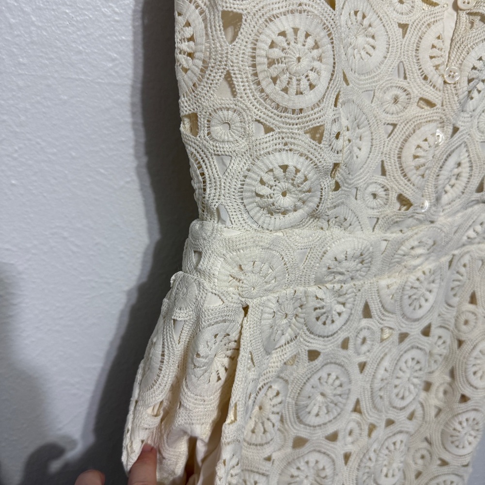 Skies Are Blue Ivory Crochet Two-Piece Jumpsuit Size Small Boho Beach‎ Festival - Picture 5 of 11